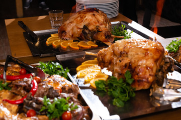 baked pork knuckle on metal tray