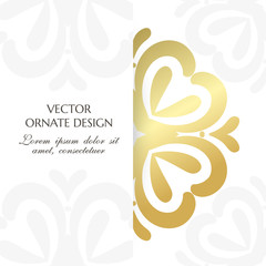 Golden floral ornament. Square banner with decorative elements on the white background.