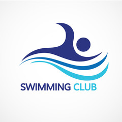 Abstract Swimming Logo Design through waves concept design