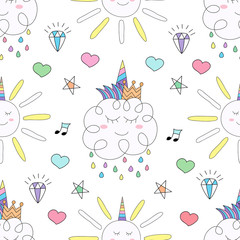 Seamless pattern cute unicorn cartoon hand drawn style.vector and illustration