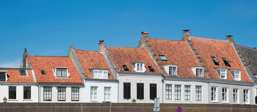 row white houses against blue sky, Wijk bij Duurstede, The Netherlands