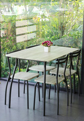 Empty Chair and tables indoor at cafe