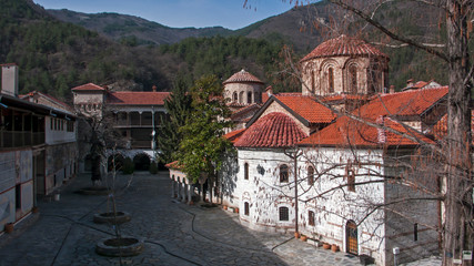 Fototapeta na wymiar Medieval Buildings in Bachkovo Monastery Dormition of the Mother of God, Bulgaria