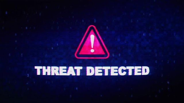 Threat Detected Text Digital Noise Glitch Effect Tv Screen Loop Background. Login and Password With System Error Security ,Hacking Alert , Cyber Crime Attack Computer Error Distortion Message .