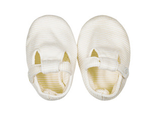 Children's wear -  kid's baby newborn booties children shoes. Isolated on white background.