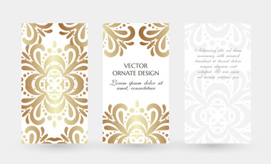 Bronze floral motif. Elegant vertical flayers. Vector illustration for event invitation, ceremony card or celebration banner.