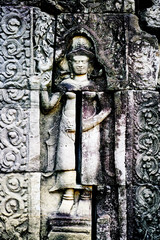 Bas-relief stone carving, Angkor Wat, Siem Reap, Cambodia