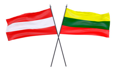 Austria and Lithuania, two crossed flags isolated on white background. 3d image