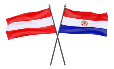 Austria and Paraguay, two crossed flags isolated on white background. 3d image