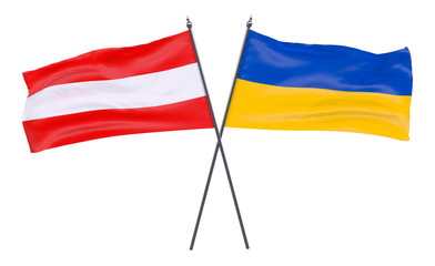 Austria and Ukraine, two crossed flags isolated on white background. 3d image