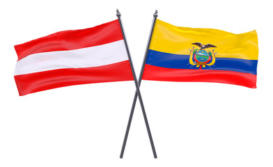 Austria and Ecuador, two crossed flags isolated on white background. 3d image