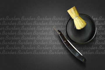 Barber razor and shaving brush on a dark background. Professions. Barber Shop concept. Beauty and Fashion
