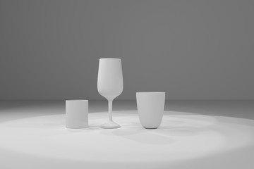 Concepture still life, bottle & glass, for design texture & background. 3D rendering.