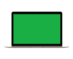 Isolated gold laptop computer mockup with green screen