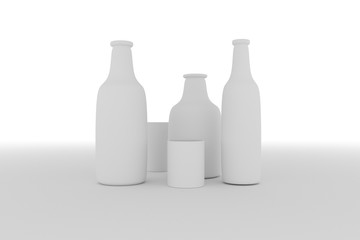 Concepture still life, bottle & glass, for design texture & background. 3D rendering.