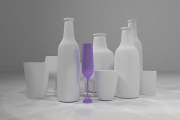 Market differentiation, outstanding stand out from the crowd. For graphic design or background, bottle & glass. 3D render.