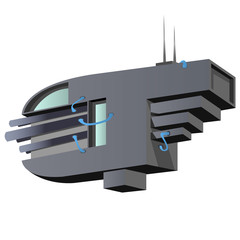 An image of a robot head in dark colors, a mechanized head, cyberpunk