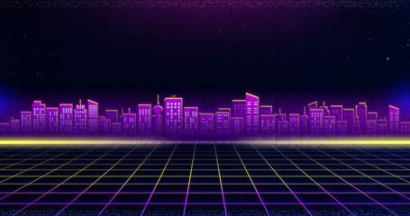 4K 80s Retro Background, Futuristic background. Retro 80s fashion Sci-Fi Background. Abstract background with neon grids in vintage style.