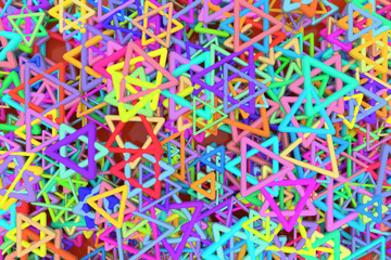 Abstract CGI geometric, bunch of triangle & star view from top. Wallpaper for graphic design. 3D render.