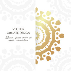 Golden circle motif. Square banner with decorative elements on the white background.