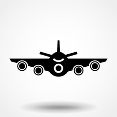 Vector airplane Icon. Flat vector illustration in black on white background. EPS 10