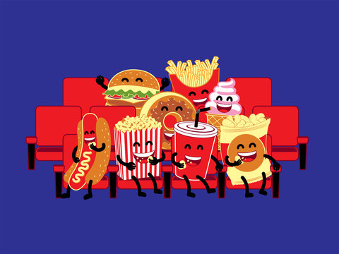 cute snack and drink character act like the best movie buddy
