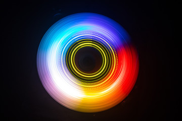 Concept of speed - Trail of fire and smoke - Vinyl record. Burning vinyl disk. Turntable vinyl record player. Retro audio equipment for disc jockey. Sound technology