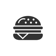 Burger sign icon in flat style. Hamburger vector illustration on white isolated background. Cheeseburger business concept.