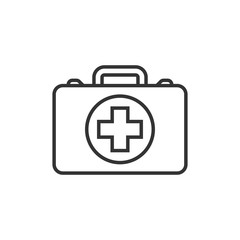 First aid kit icon in flat style. Health, help and medical diagnostics vector illustration on white isolated background. Doctor bag business concept.