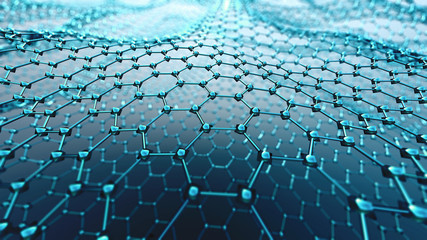 Business inteligence technology background. Deep learning, virtual reality, artificial intelligence concept. Graphene molecular grid. 3d render.