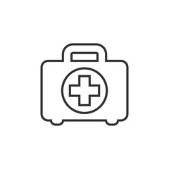 First aid kit icon in flat style. Health, help and medical diagnostics vector illustration on white isolated background. Doctor bag business concept.