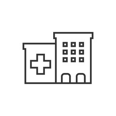 Hospital building icon in flat style. Infirmary vector illustration on white isolated background. Medical ambulance business concept.