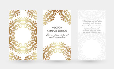 Bronze circle decor. Elegant vertical flayers. Vector illustration for event invitation, ceremony card or celebration banner.