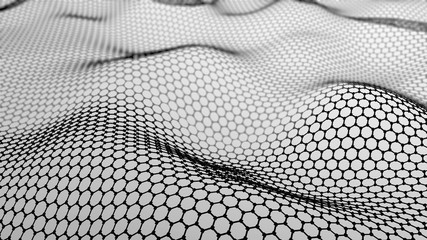 Business inteligence technology background. Deep learning, virtual reality, artificial intelligence concept. Graphene molecular grid. 3d render.