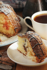 A biscuit cake with chocolate
