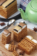 Honey cake sliced to separate pieces