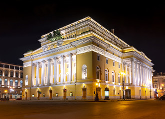 Alexandrinsky theater at night, Saint Petersburg, Russia