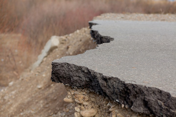 Cross section of asphalt road with blue sky background