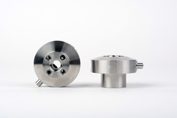 Metallic air valve and bearing isolated on white background. Hookah items.