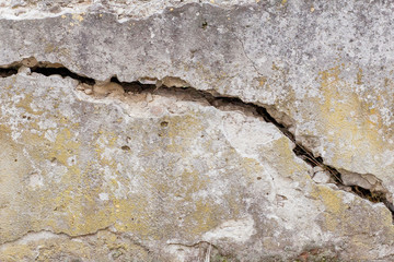 Cracked White Wall Texture Background, very old wall with a crack on it