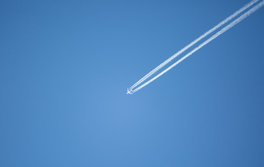 Airplane in the blue sky