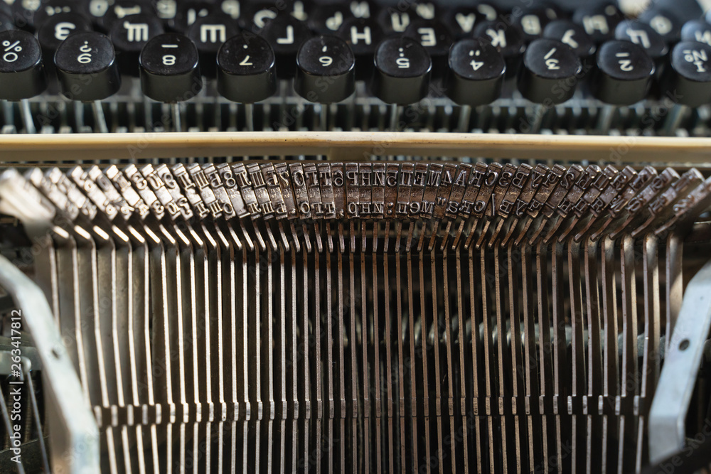 Wall mural abstract background with metal part and elements of typewriter