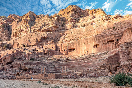  Roman theater in the ancient city of Petra, Nabatean Theatre, Jordan - Image, selective focus