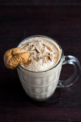 Anjeer milk shake or dried fig milk shake with almonds - selective focus