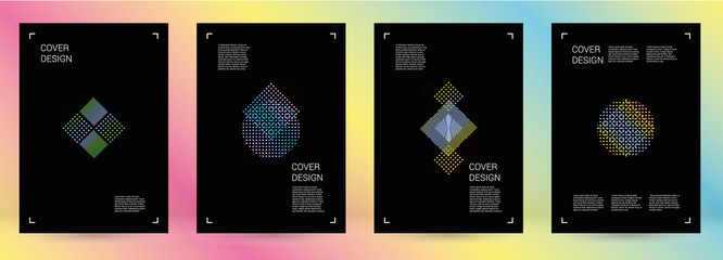 Futuristic Vector Geometric Cover Design with Gradient and Abstract Lines and Figures for your Business. Template Design with Hologram, Gradient Effect for Electronic Festival.