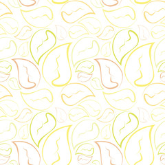 Yellow leaves background. Seamless doodle pattern. Hand-drawn yellow leaves on the white background. Wallpaper pattern.