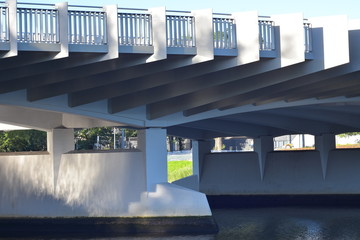 Detail of white Swan Street Bridge crossing Yarra River in Melbourne.