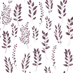 Violet  glitter, floral element on white background