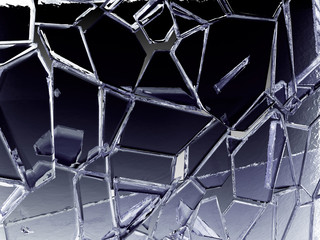 Pieces of transparent glass broken or cracked