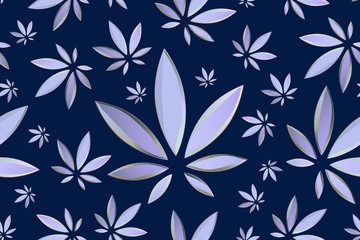 Fototapeta na wymiar Marijuana leaves seamless vector pattern. Cannabis plant blue background. Dense vegetation of ganja.